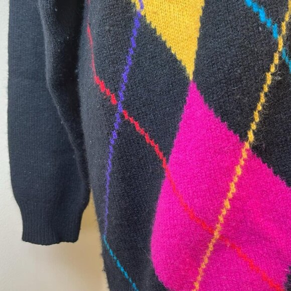 Valerie Stevens Angora Blend Argyle Pattern Women's SZ LG Cardigan 80s Mall Rat - Picture 5 of 8